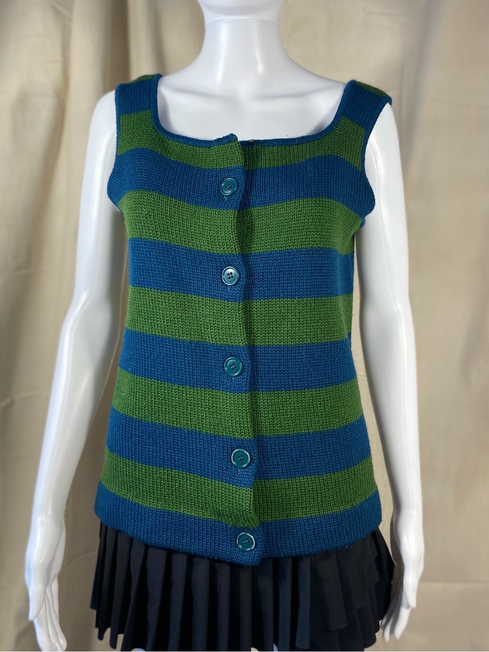 Vintage Sleeveless Button Down Striped Wool Sweater Vest